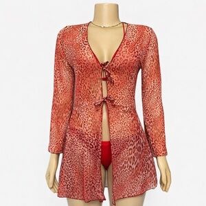 Elegant Pink Red Leopard Print Swim Coverup